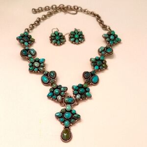 Turquoise Floral Necklace and Earring Set